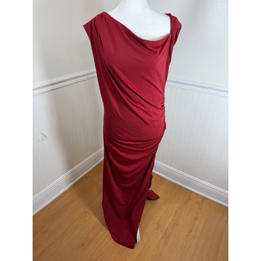 Abercrombie & Fitch Maxi Dress Women S Burgundy Red One Shoulder Ruched Gown